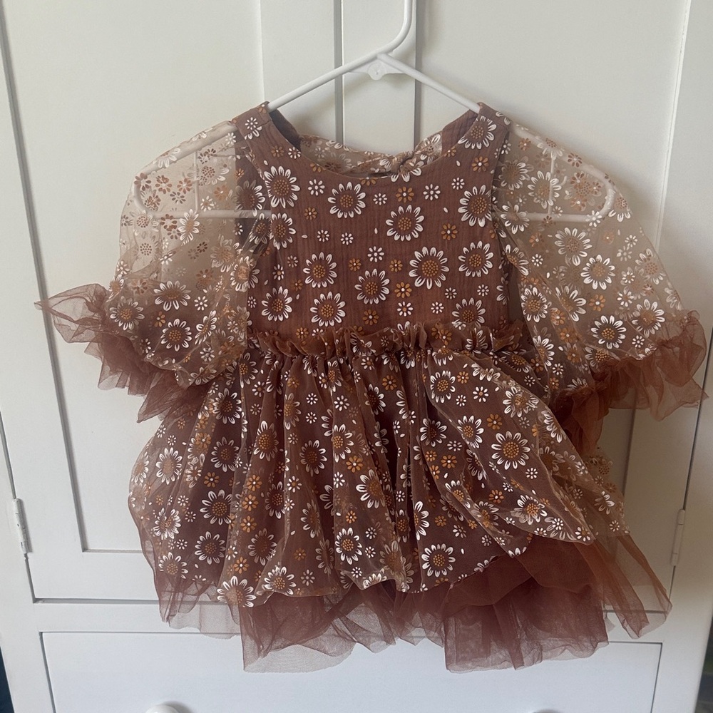 Before & Ever Brown Daisy Tulle Baby Dress